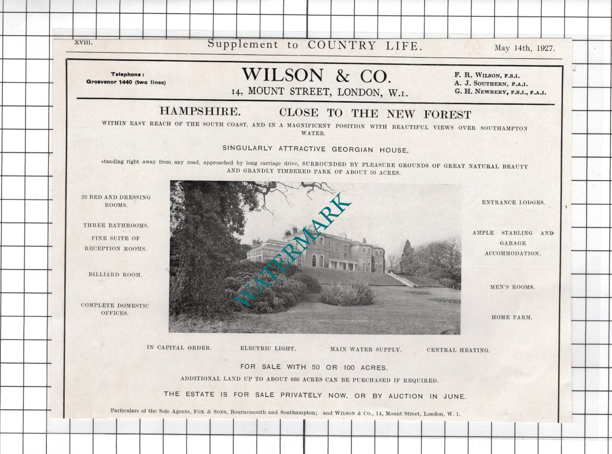 New Forest Hampshire Southhampton Water - 1927 House Sale Advert