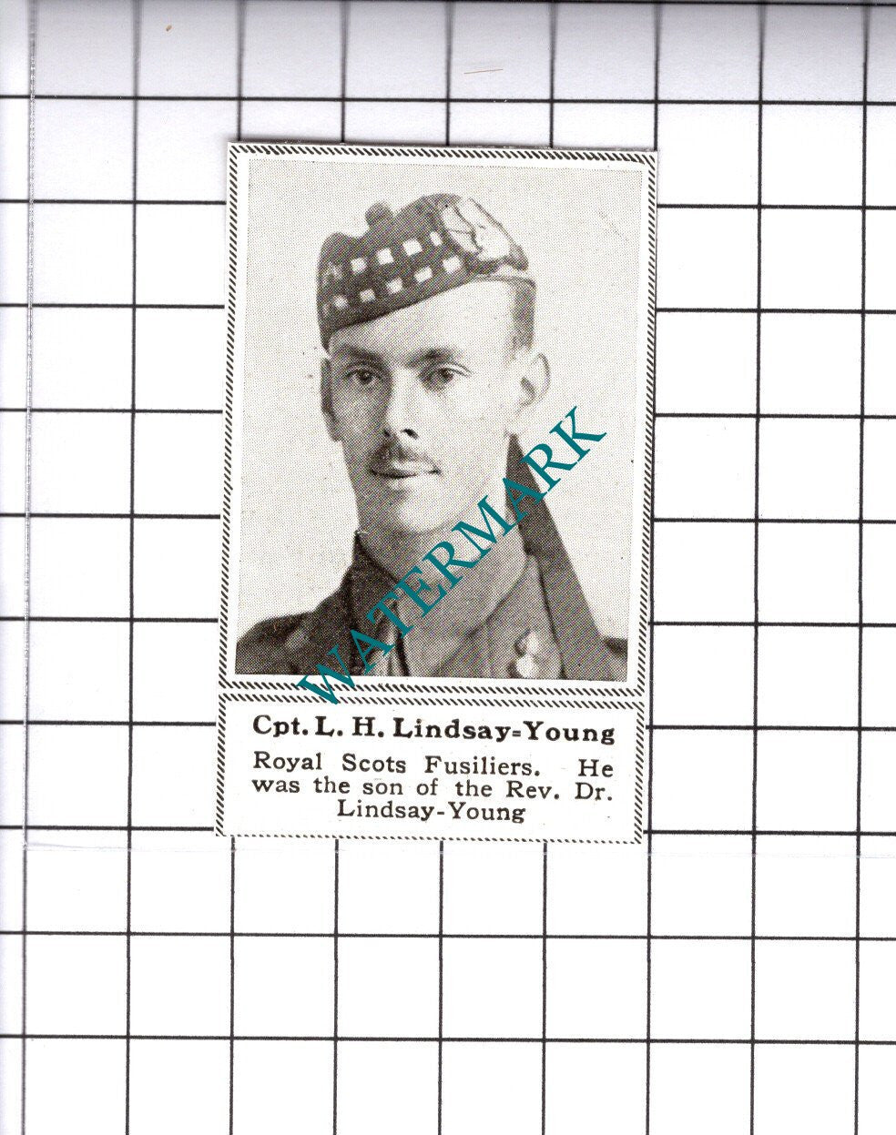 Cpt L H Lindsay-Young Royal Scots Fusiliers Great War WW1 - 1919 SMALL Cutting