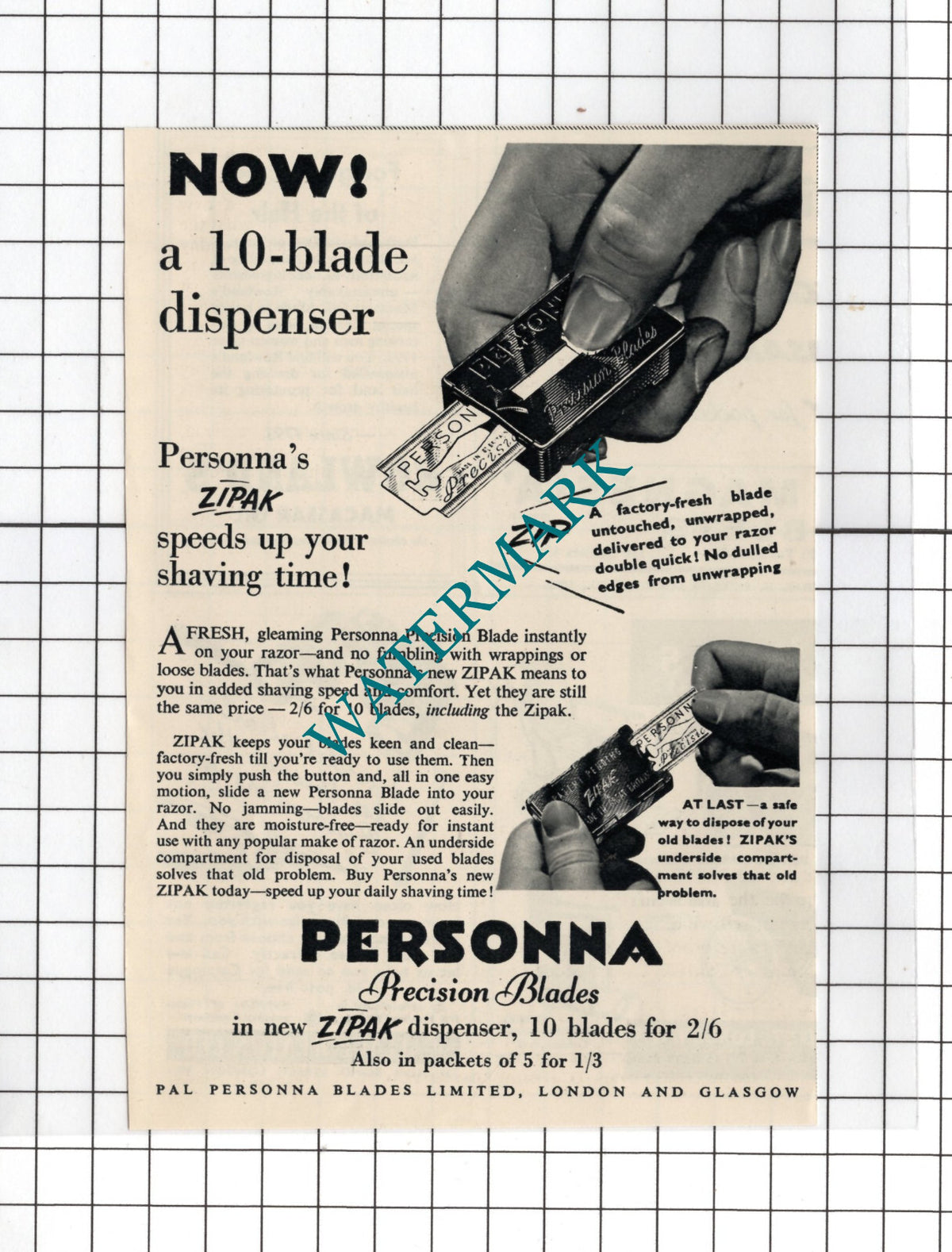 Personna Blades Advert - 1950 SMALL Cutting