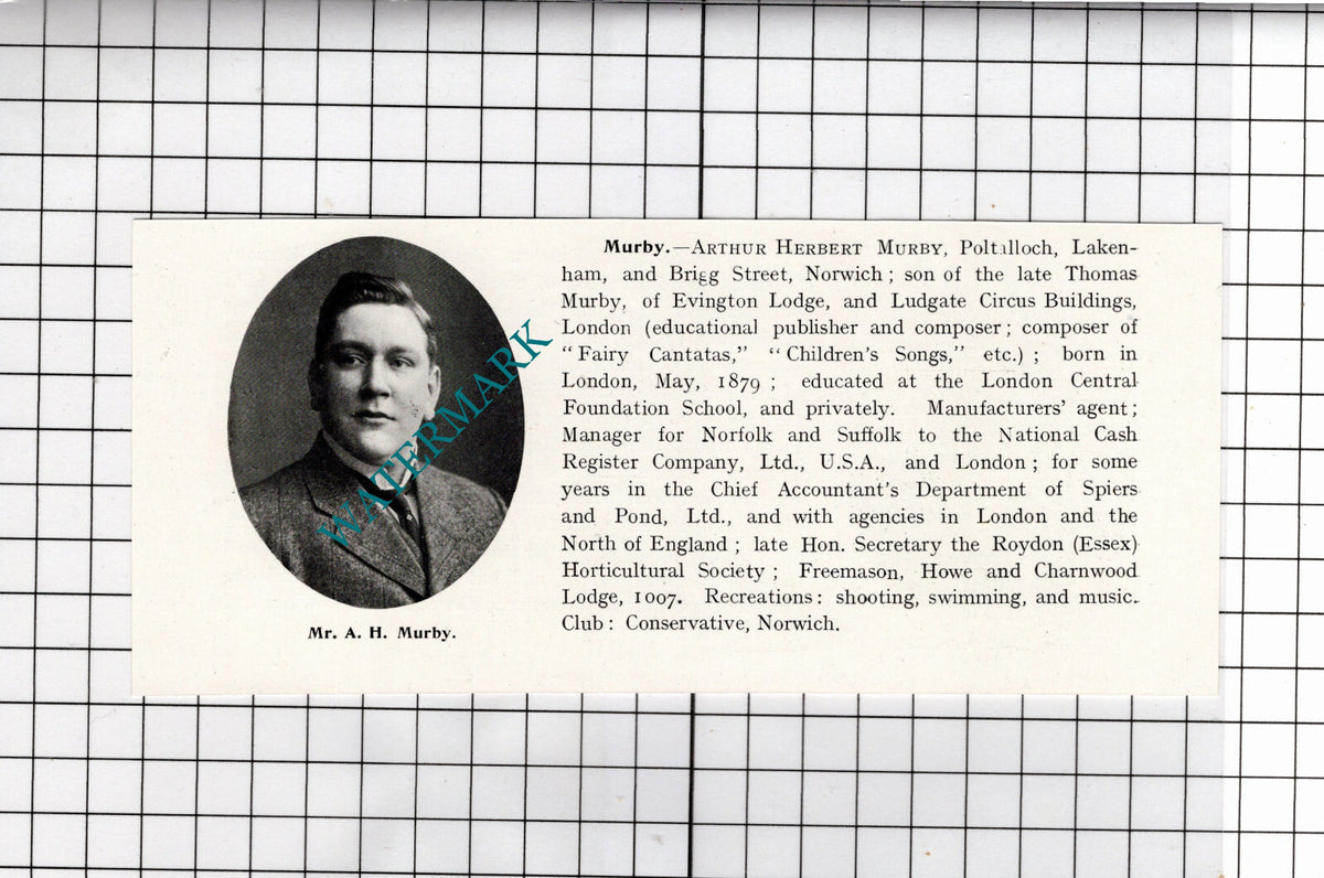 Lancelot Francis Orde Lowestoft Suffolk / Arthur Murby Lakenham - 1911 Clipping