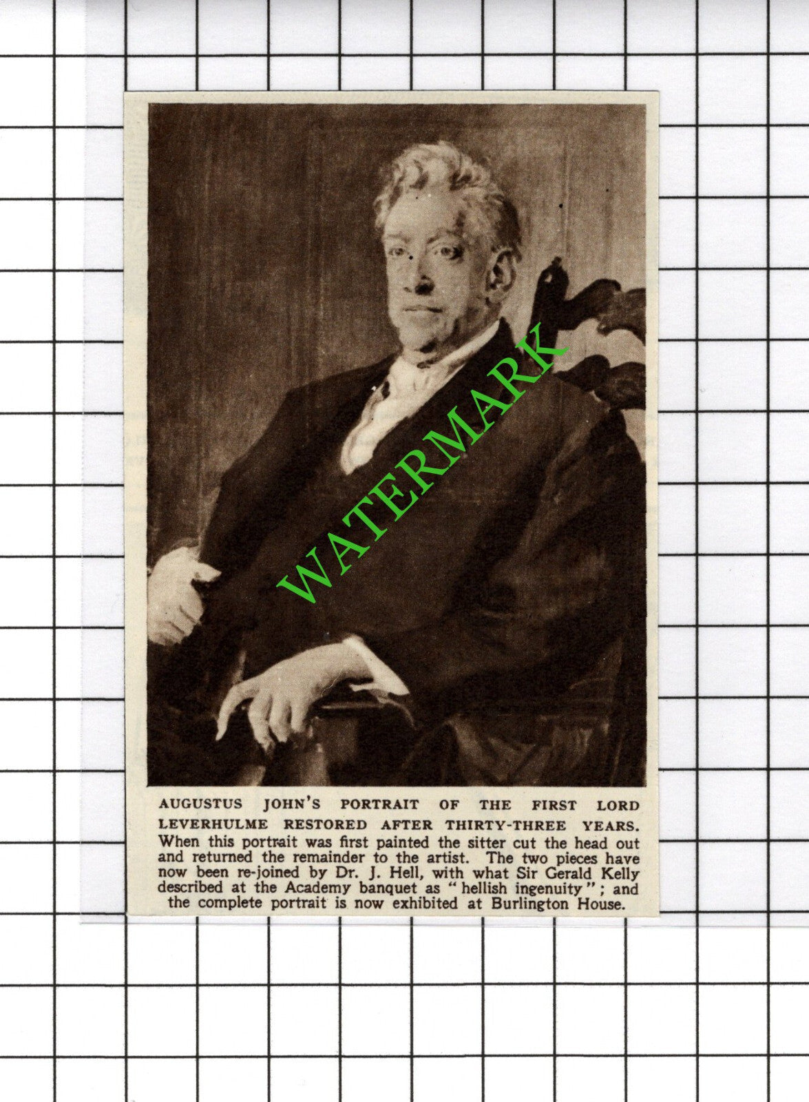 First Lord Leverhulme Portrait Augustus John Dr J Hell - 1954 Small Cutting