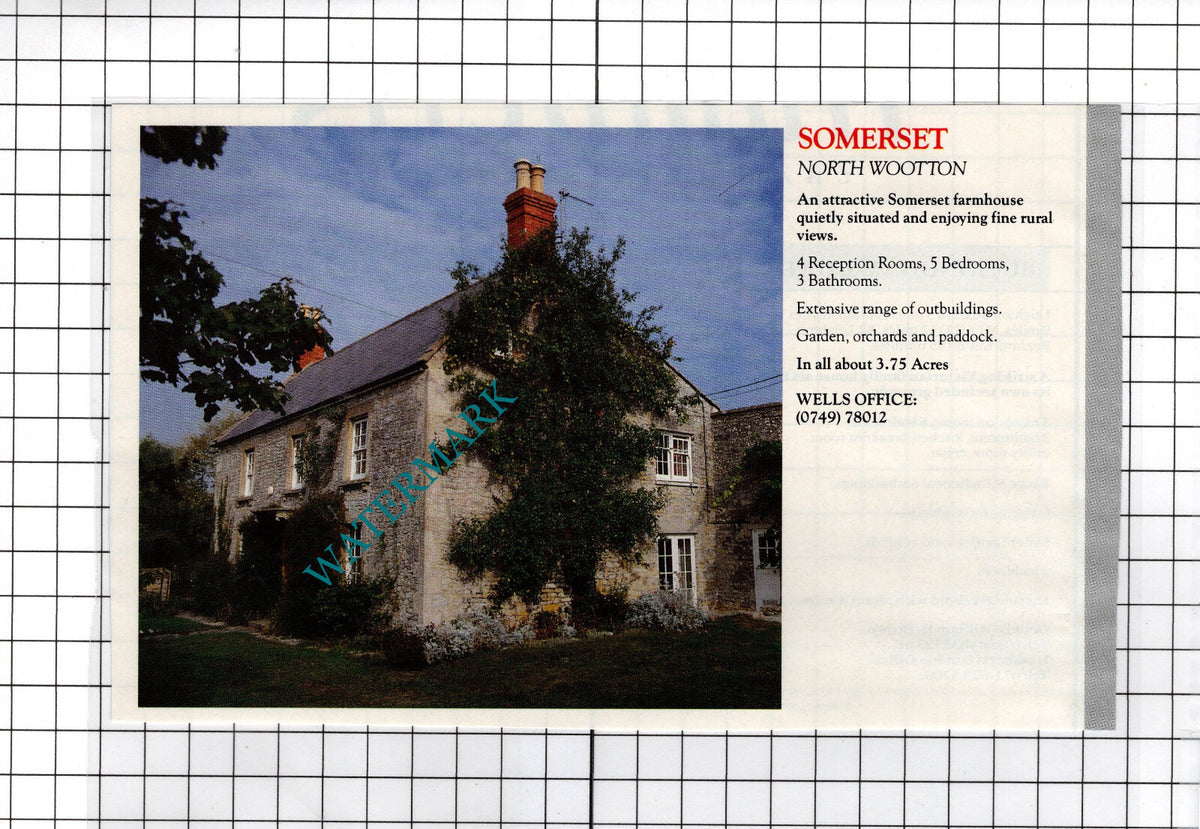 North Wootton Somerset Farmhouse House Sale Advert - 1991 Cutting