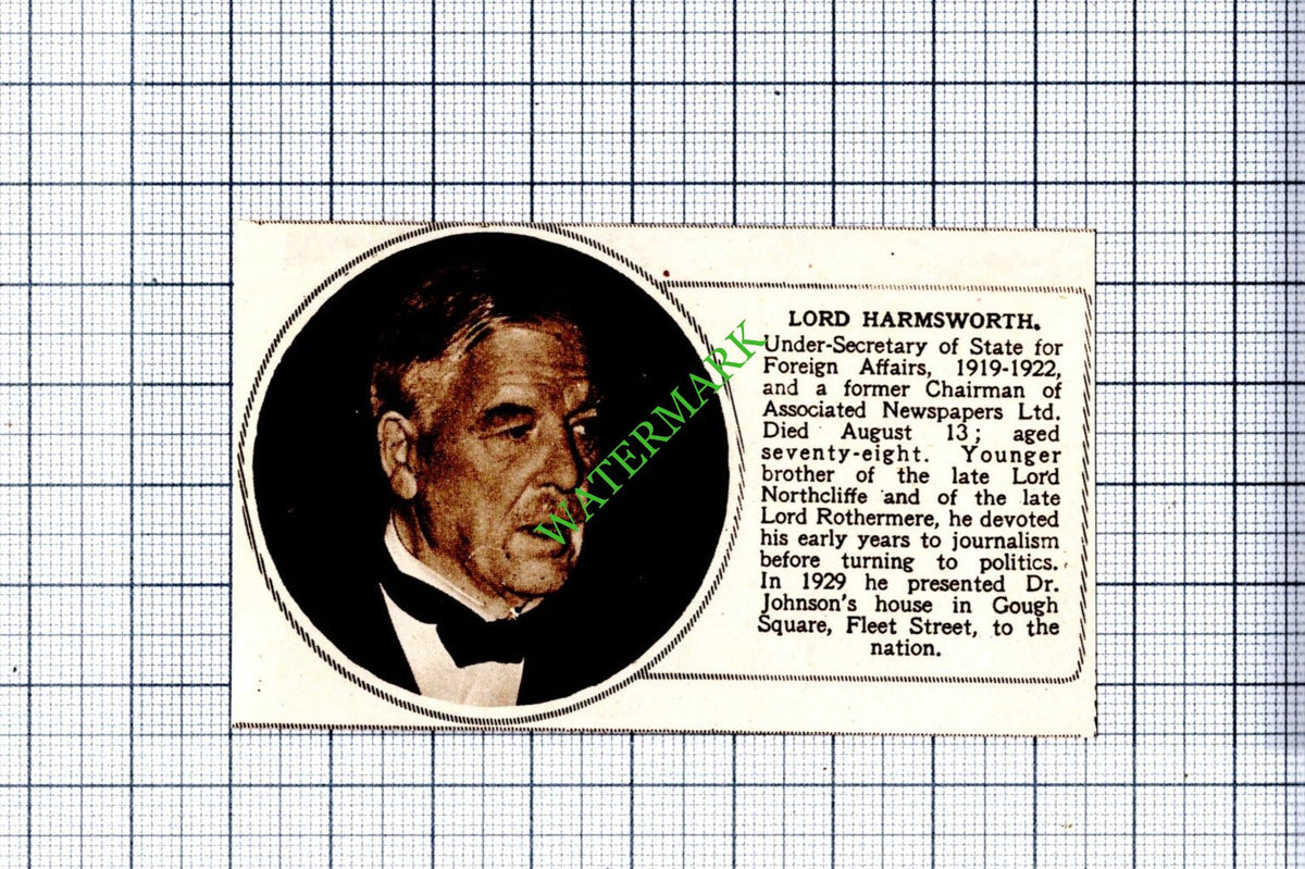Lord Harmsworth Obituary - 1948 SMALL Cutting