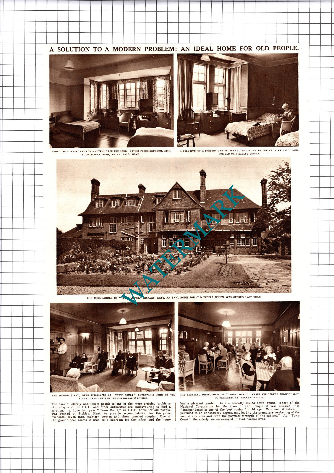 Town Court Care Home Bickley Kent LCC - 1951 Cutting / Print