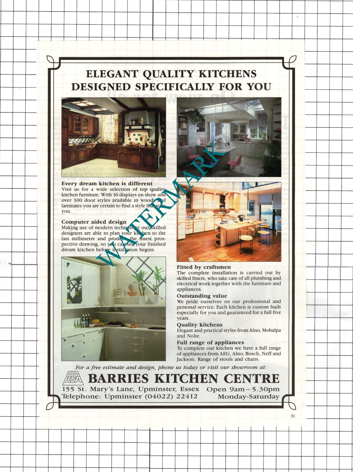 Barries Kitchen Centre Upminster Essex - 1988 Advert