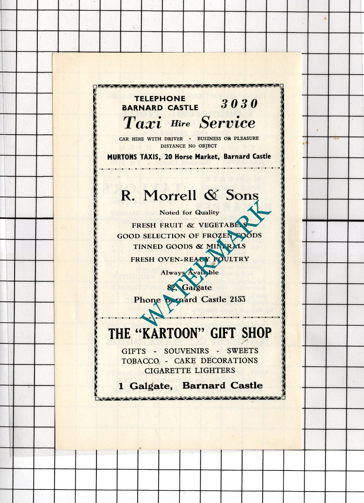 R Morrell & Sons 82 Galgate Barnard Castle - 1969 Small Advert