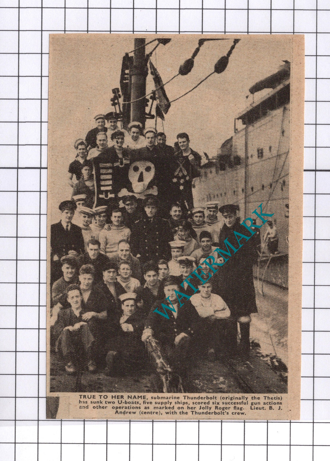 Submarine Thunderbolt Lt B J Andrew World War Two WW2 - 1942 Clipping
