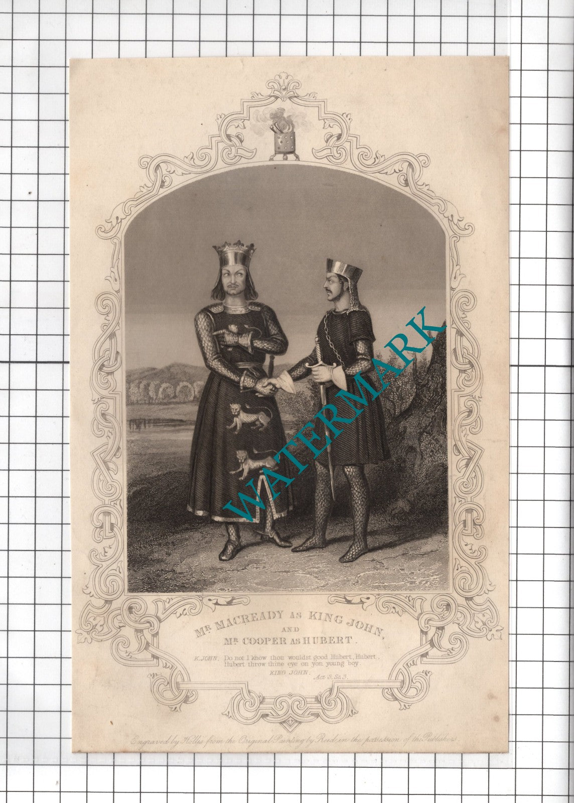 Mr Macready Actor King John Act 3 Hubert William Shakespeare Print - c.1880