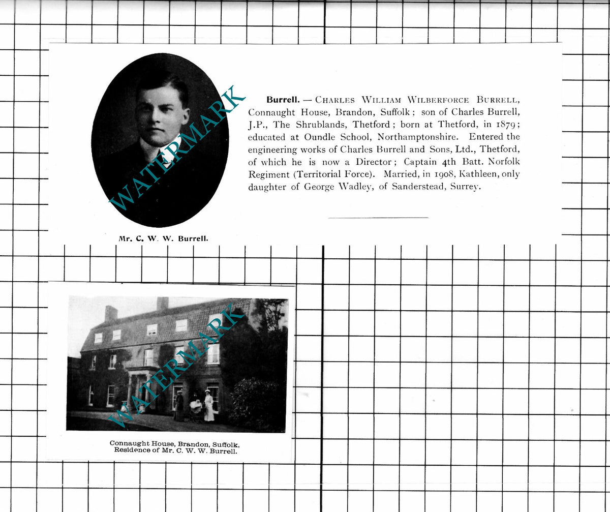 Charles William Wilberforce Burrell Connaught House Brandon Suffolk - 1911 Clip