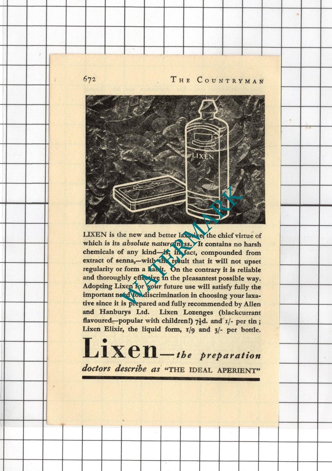 Lixen Laxative - 1935 Small Advert