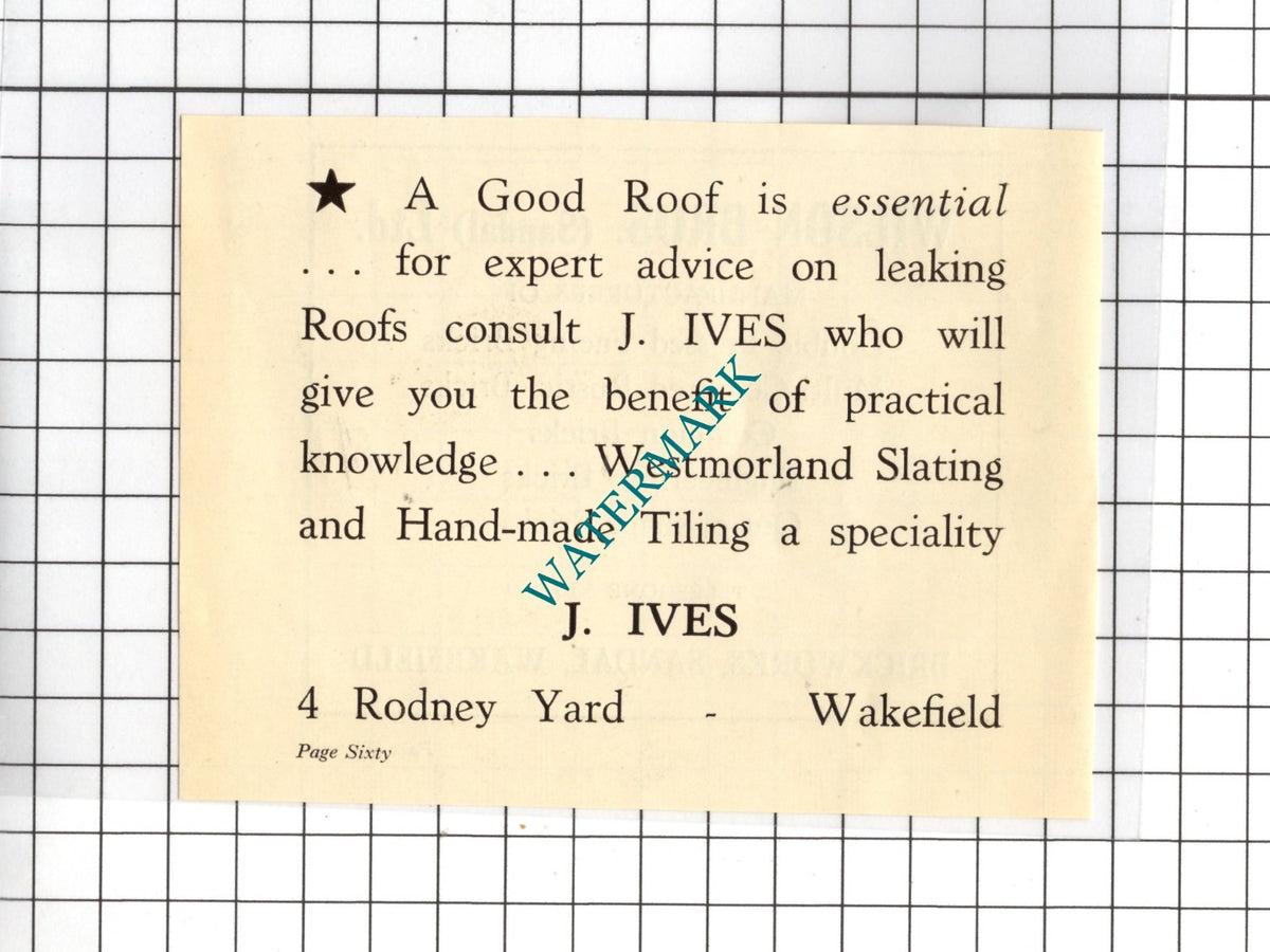 Wilson Bros (Sandal) Ltd Wakefield / J Ives Wakefield Roofer - 1939 Small Advert