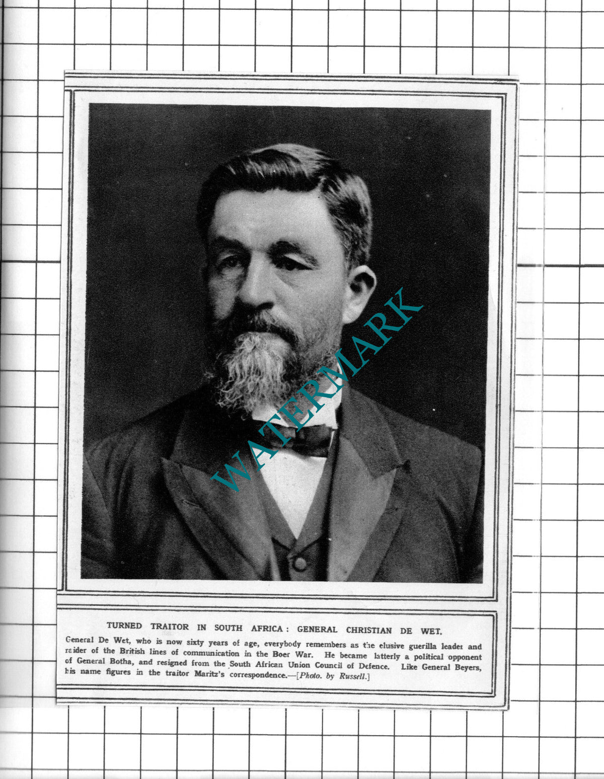 General Christian De Wet - 1914 Clipping / Print
