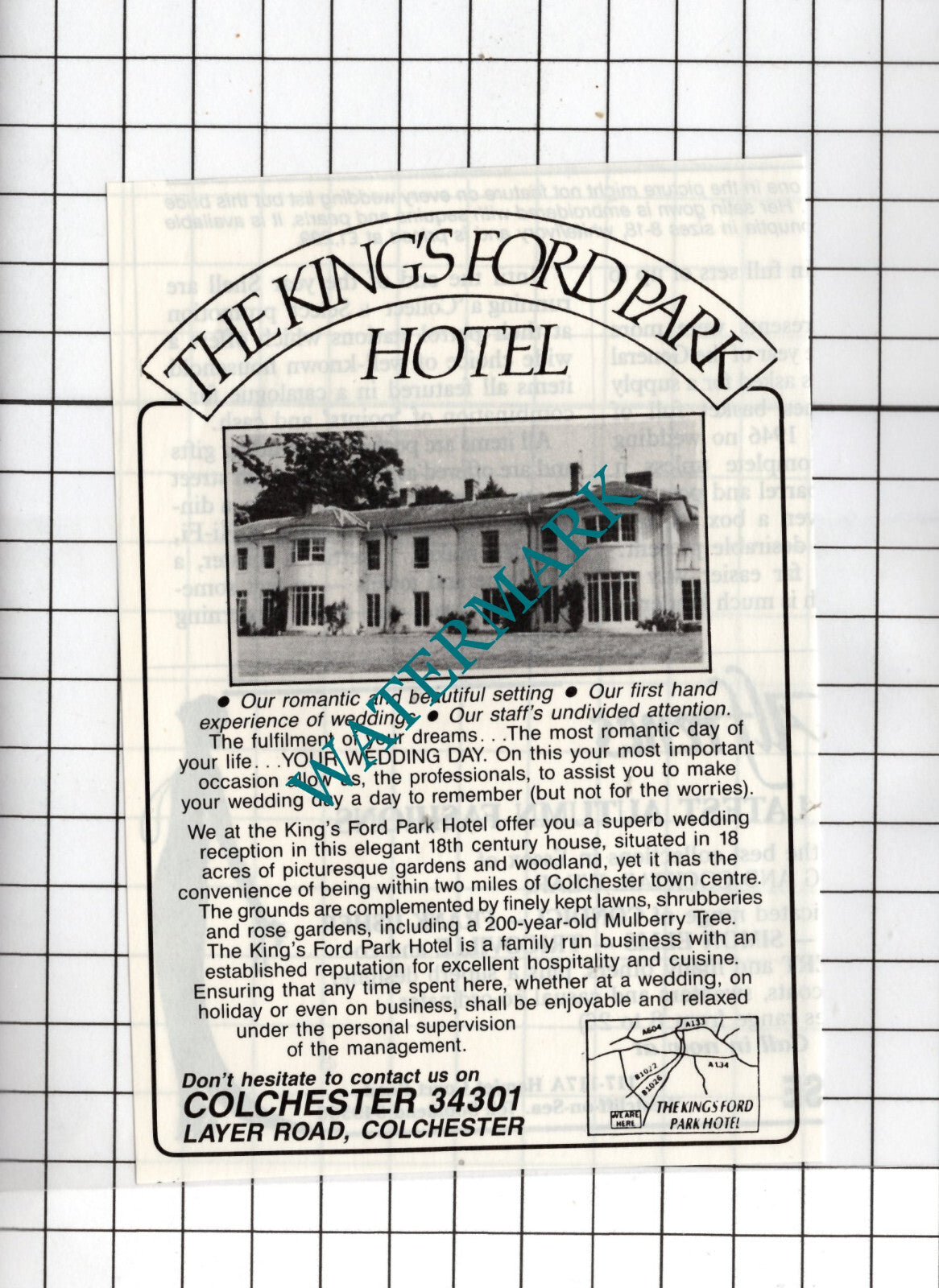 The King's Ford Park Hotel Colchester Essex - 1988 Small Advert