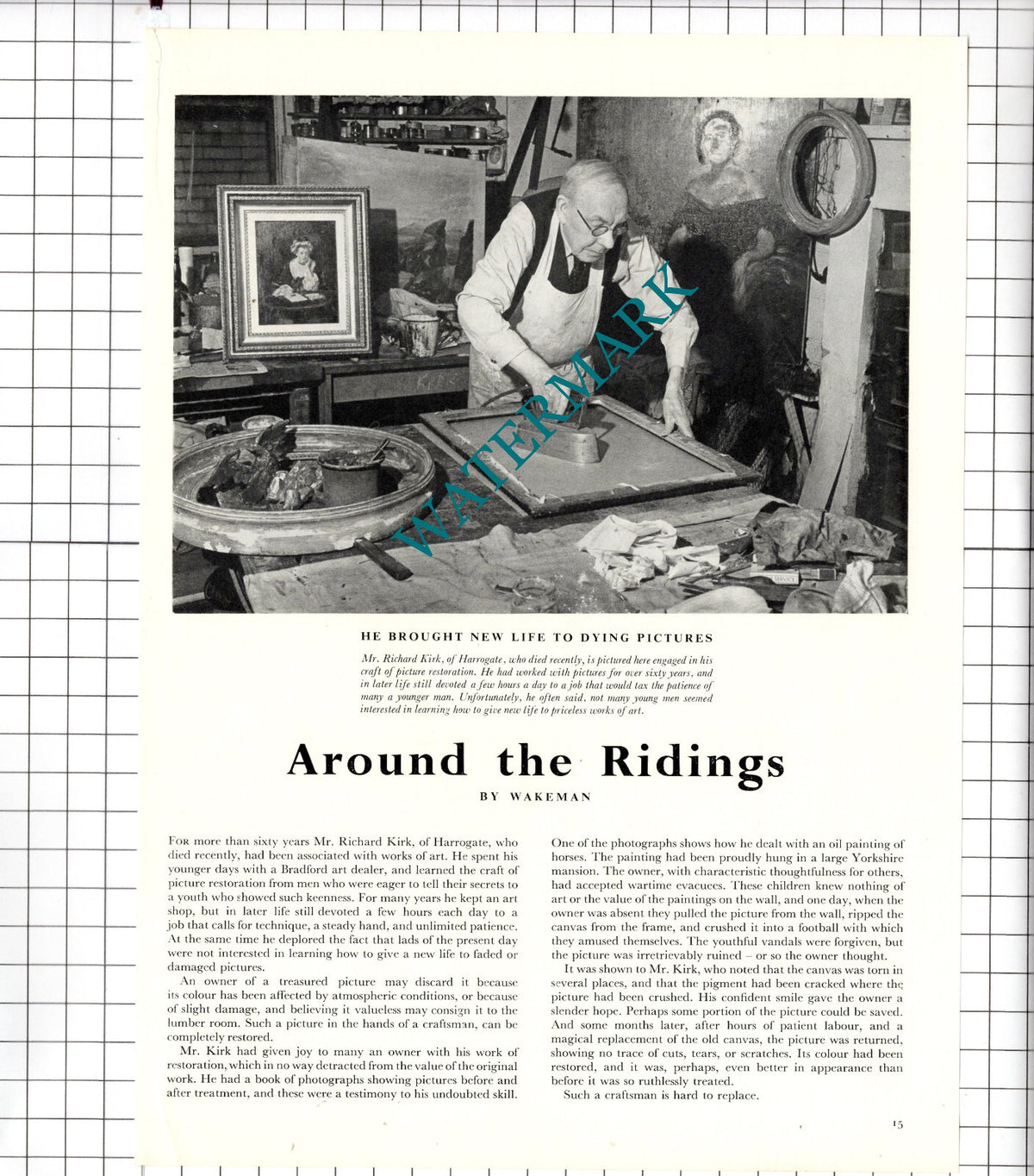 Mr Richard Kirk Harrogate Yorkshire Picture Restorer - 1957 Article