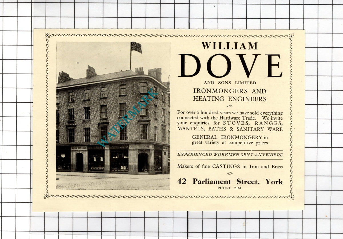 William Dove and Sons Ltd 42 Parliament Street York - 1928 Small Advert