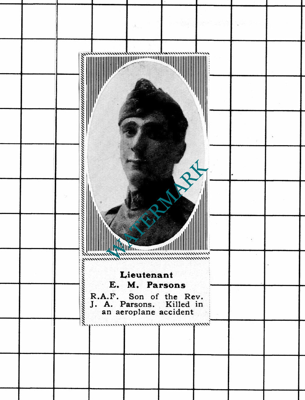 Lt E M Parsons RAF Rev JA Parsons WW1 - c.1918 SMALL Clipping / Print
