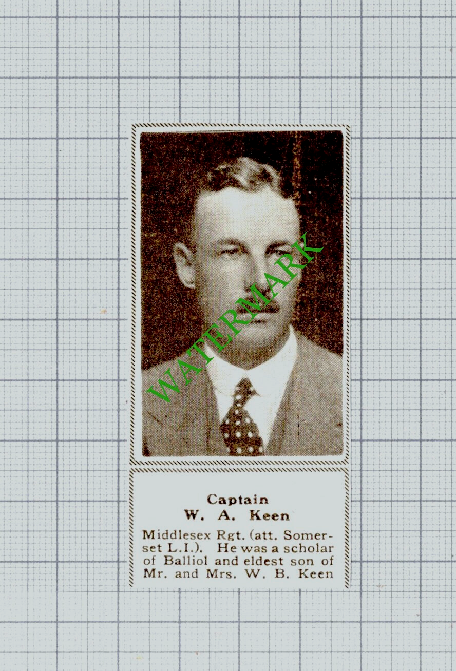 Captain W A Keen Middlesex Regiment Great War - 1918 SMALL Cutting
