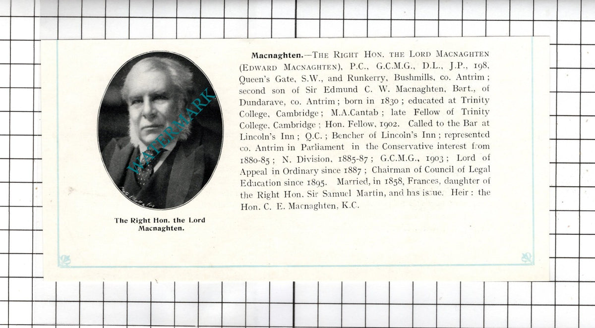The Lord Macnaghten Edward Macnaghten Runkerry Bushmills Antrim -c.1905 Clipping