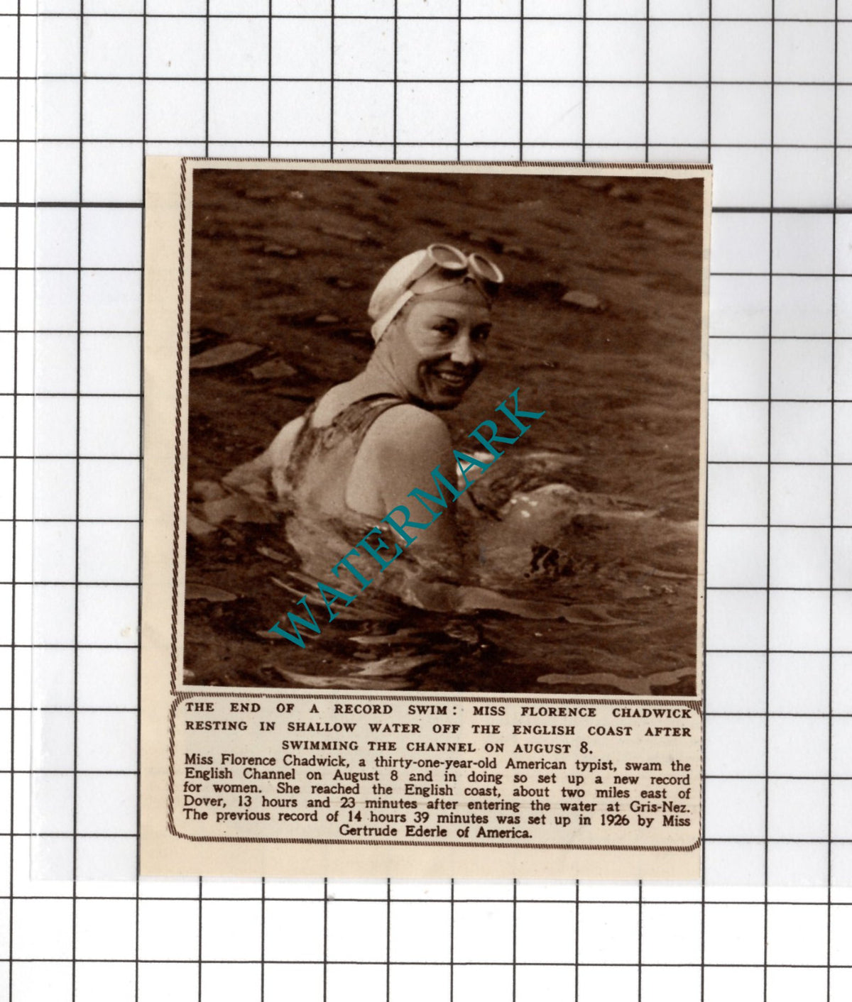 Miss Florence Chadwick Swimmer - 1950 Small Cutting