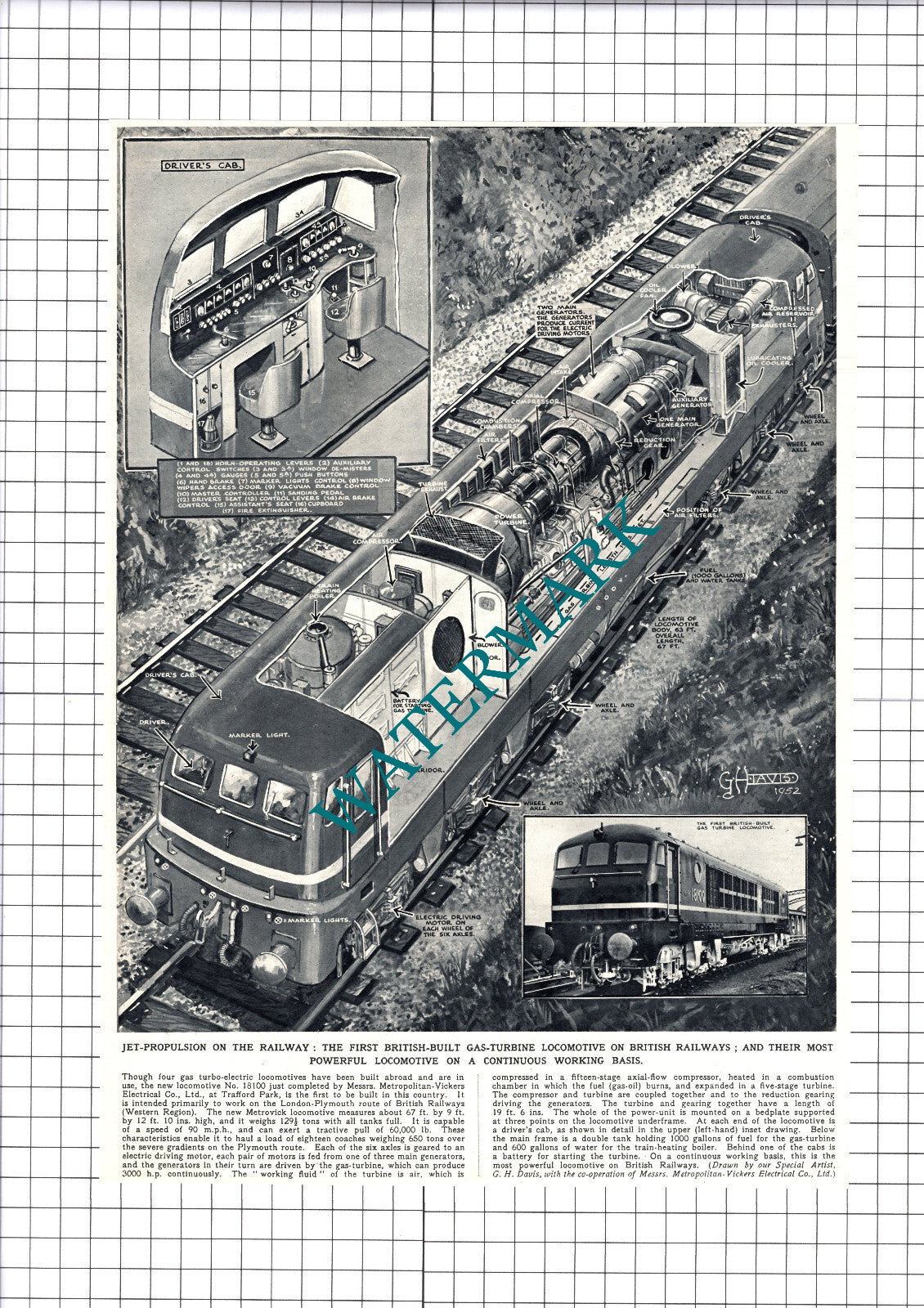 Metrovick Gas Turbine Locomotive British Railways - 1952 Cutting / Print