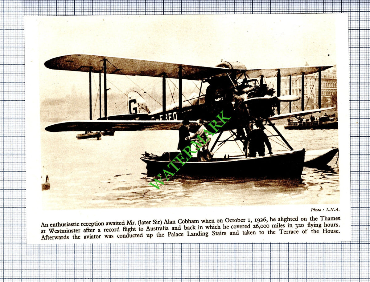 Mr Alan Cobham Aviator Thames London - c.1936 Cutting