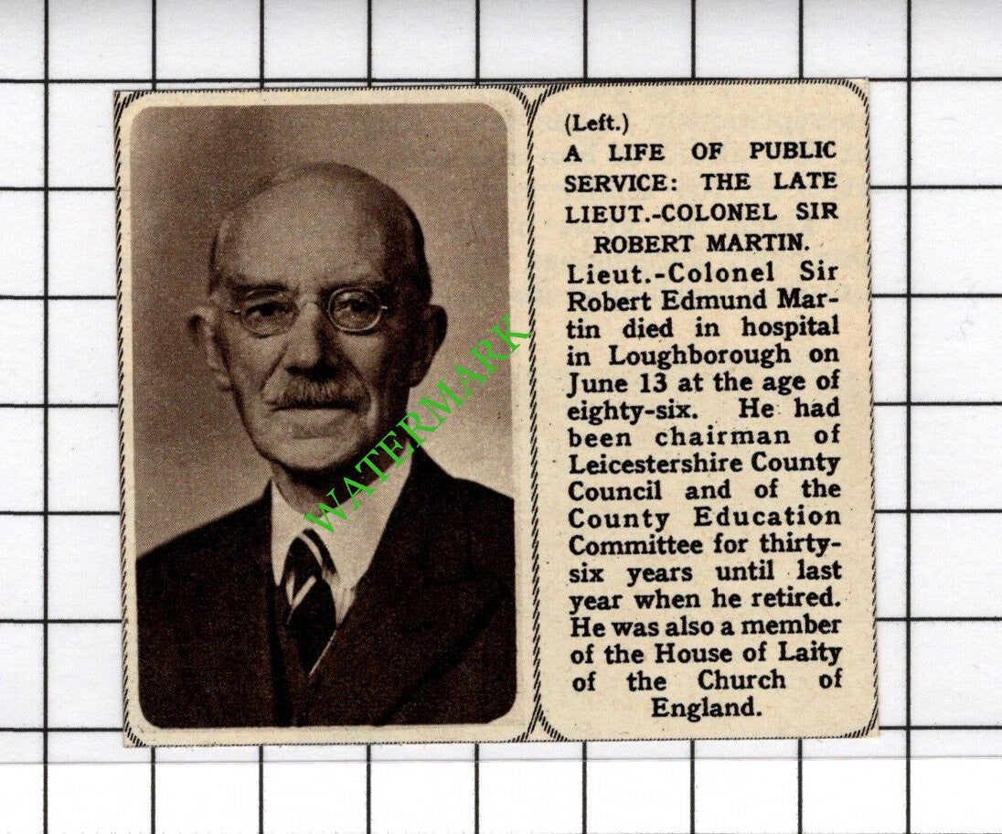 Lt Col Sir Robert Edmund Martin - 1961 SMALL Cutting