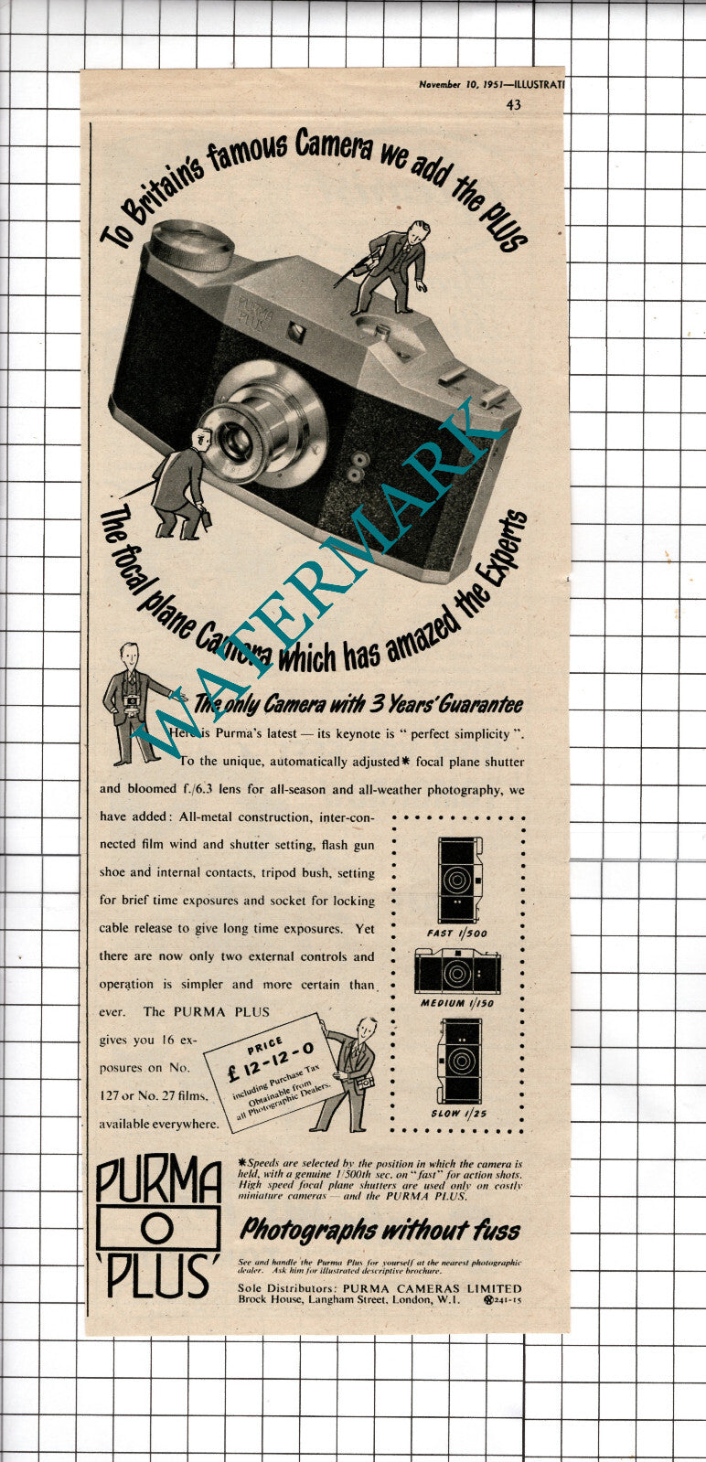 Purma Cameras Ltd ADVERT - 1951 Advert