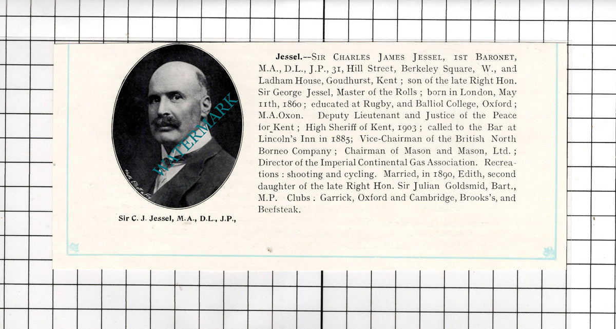 Sir Elliott Lees Poole / Sir Charles James Jessel Ladham House - c.1910 Cutting