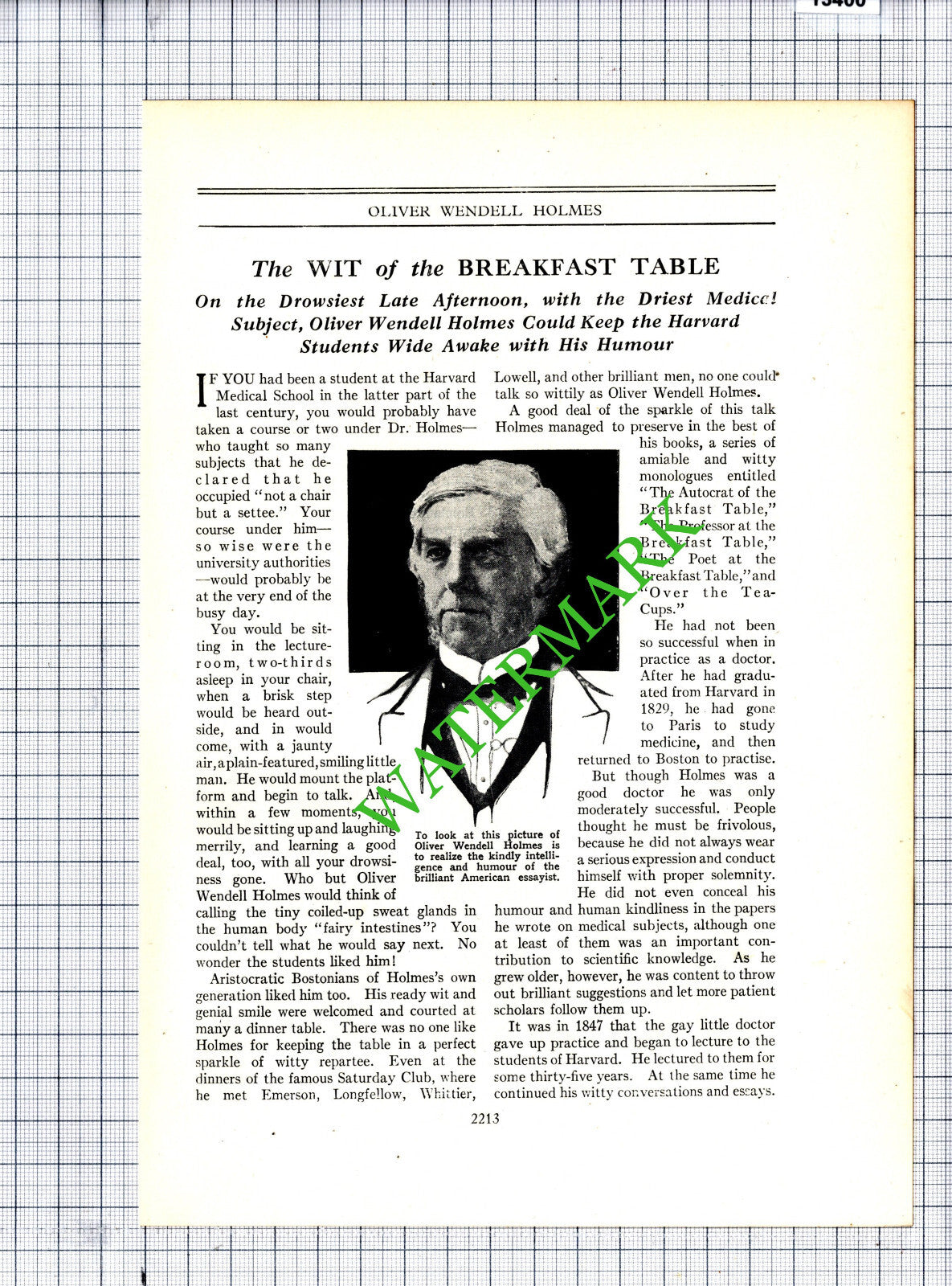 Oliver Wendell Holmes - c.1940s Article