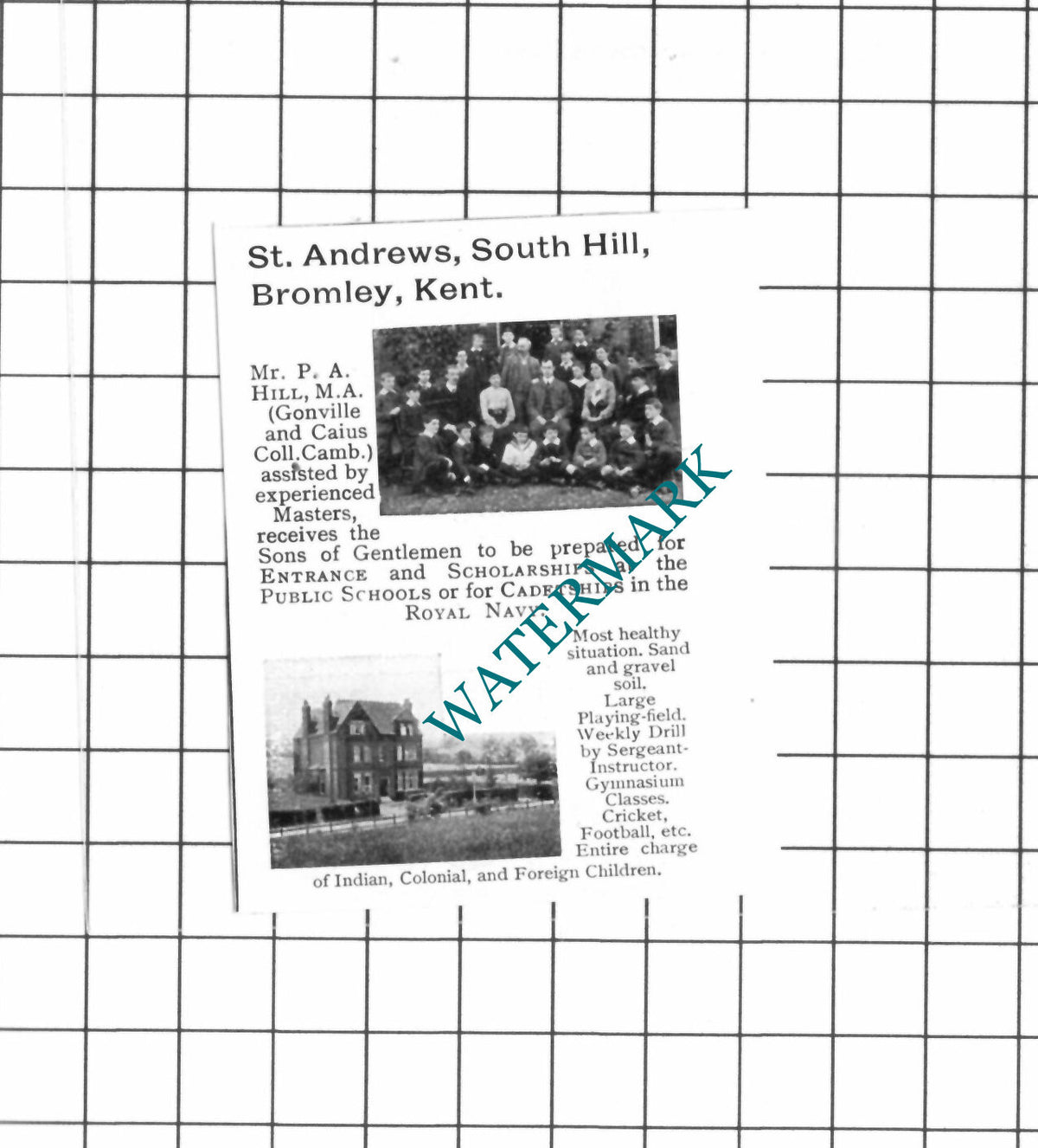 St Andrews School South Hill Bromley Kent Mr PA Hill - 1903 SMALL Advert