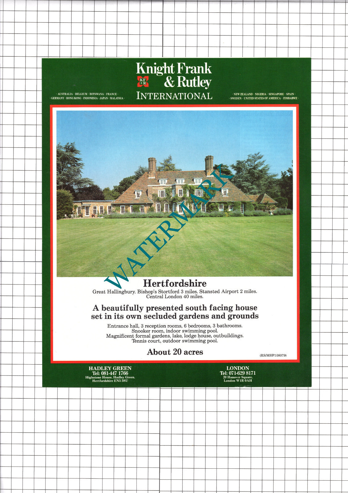Great Hallingbury Hertfordshire House Sale Advert - 1991 Clipping