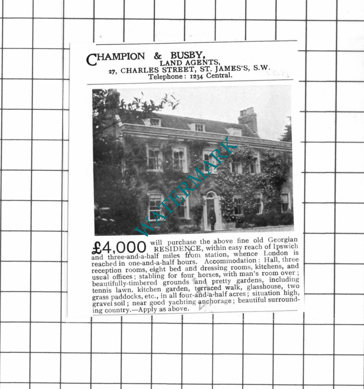 Ipswich Suffolk House Sale Advert - 1903 SMALL Clipping