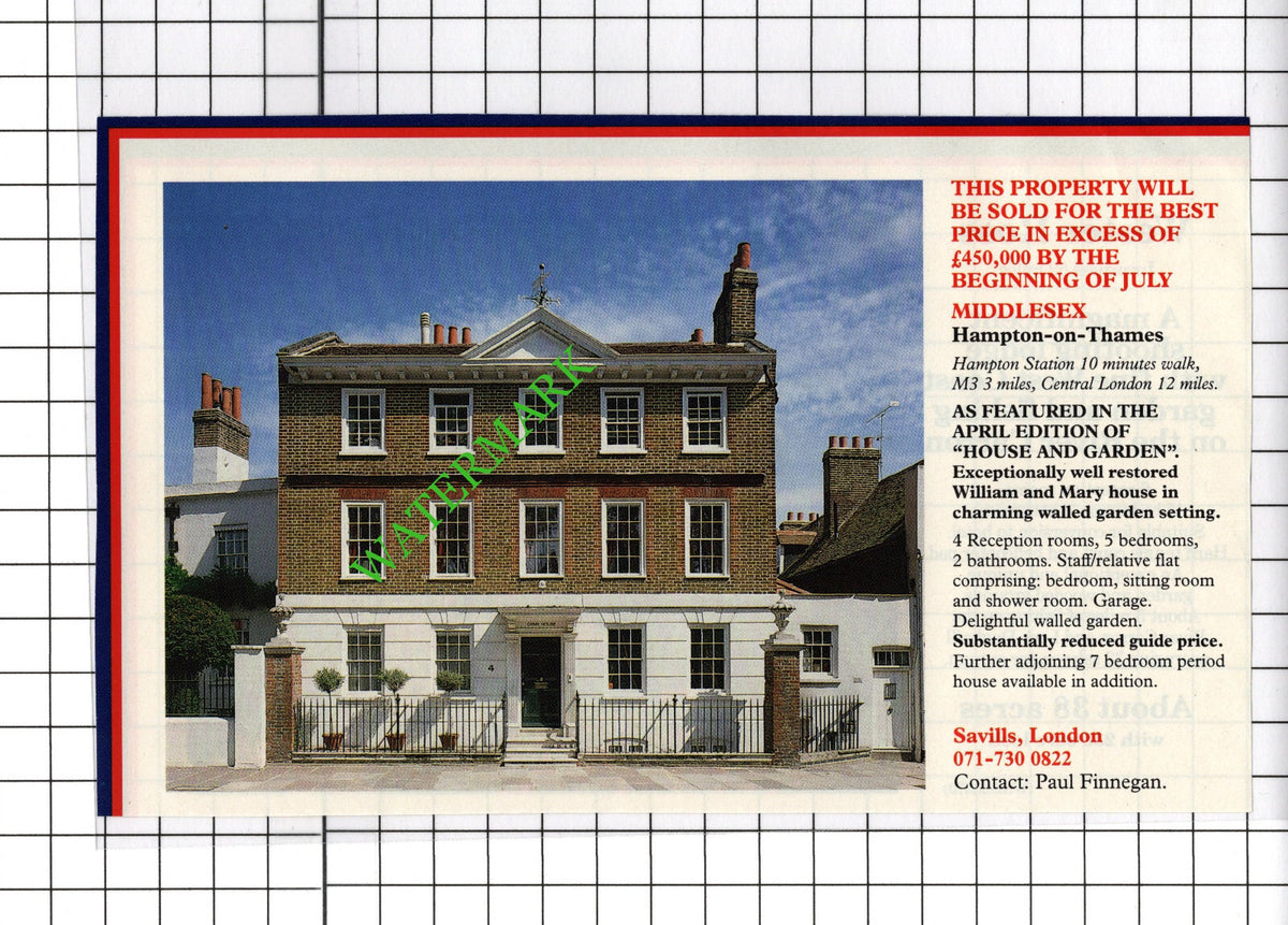 Hampton On Thames Middlesex House Sale Advert - c.1991 Cutting