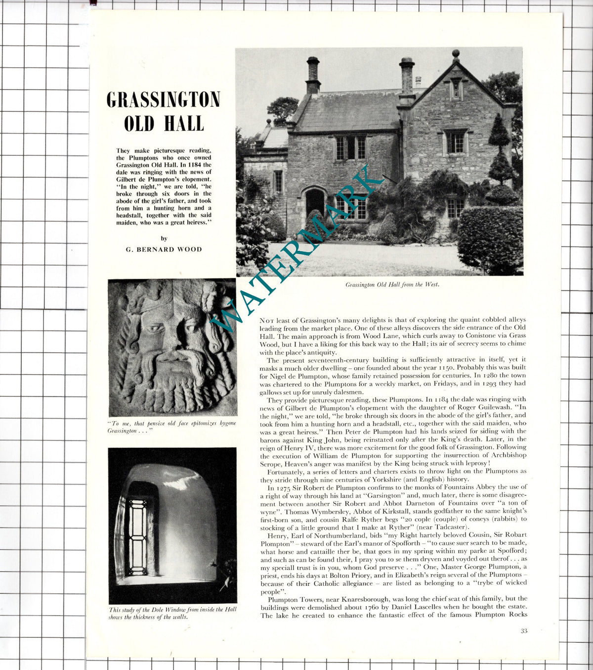 Grassington Yorkshire Old Hall Plumpton - 1957 Article