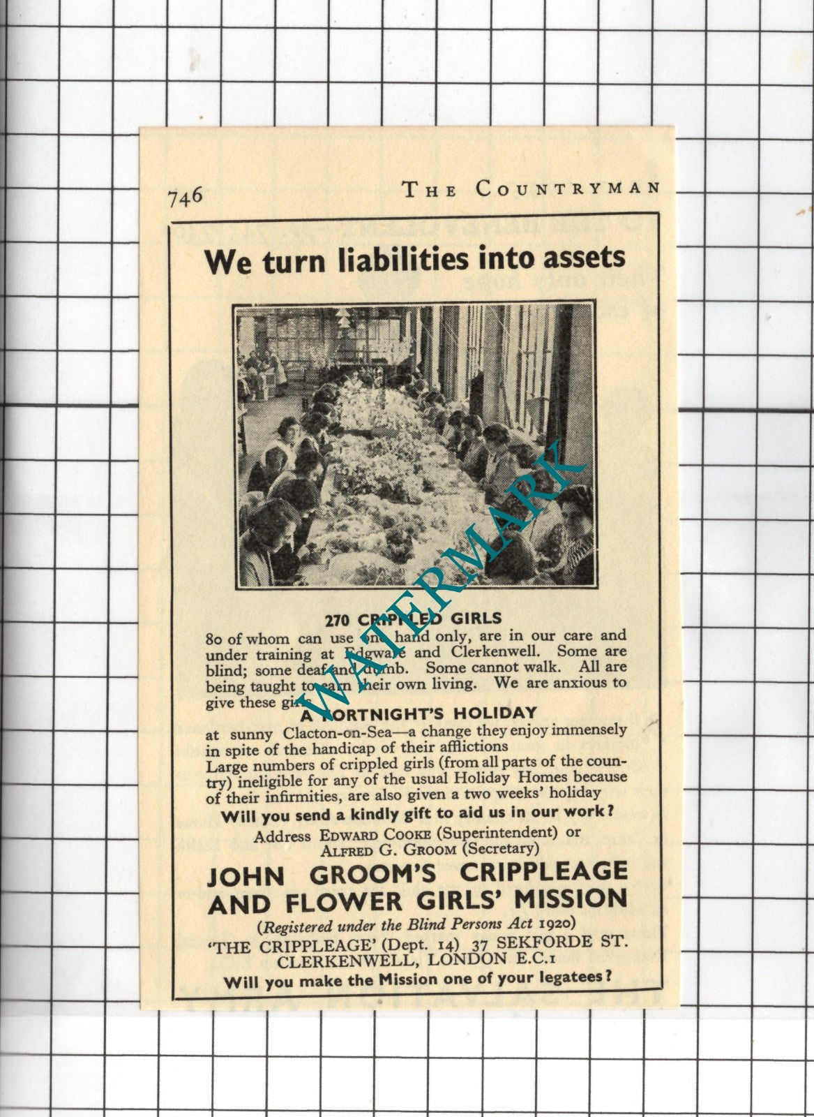 John Groom's Crippleage and Flower Girl's Mission Alfred Groom - 1935 Advert