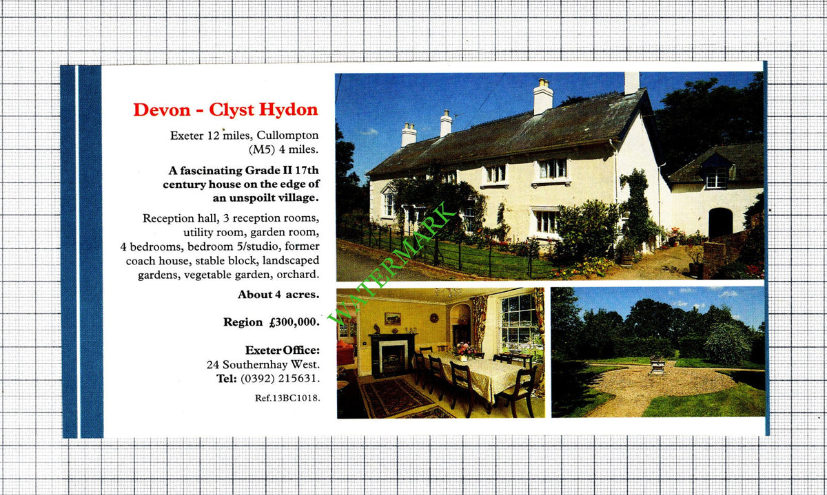 Clyst Hydon Devon House Sale Advert - 1991 Cutting