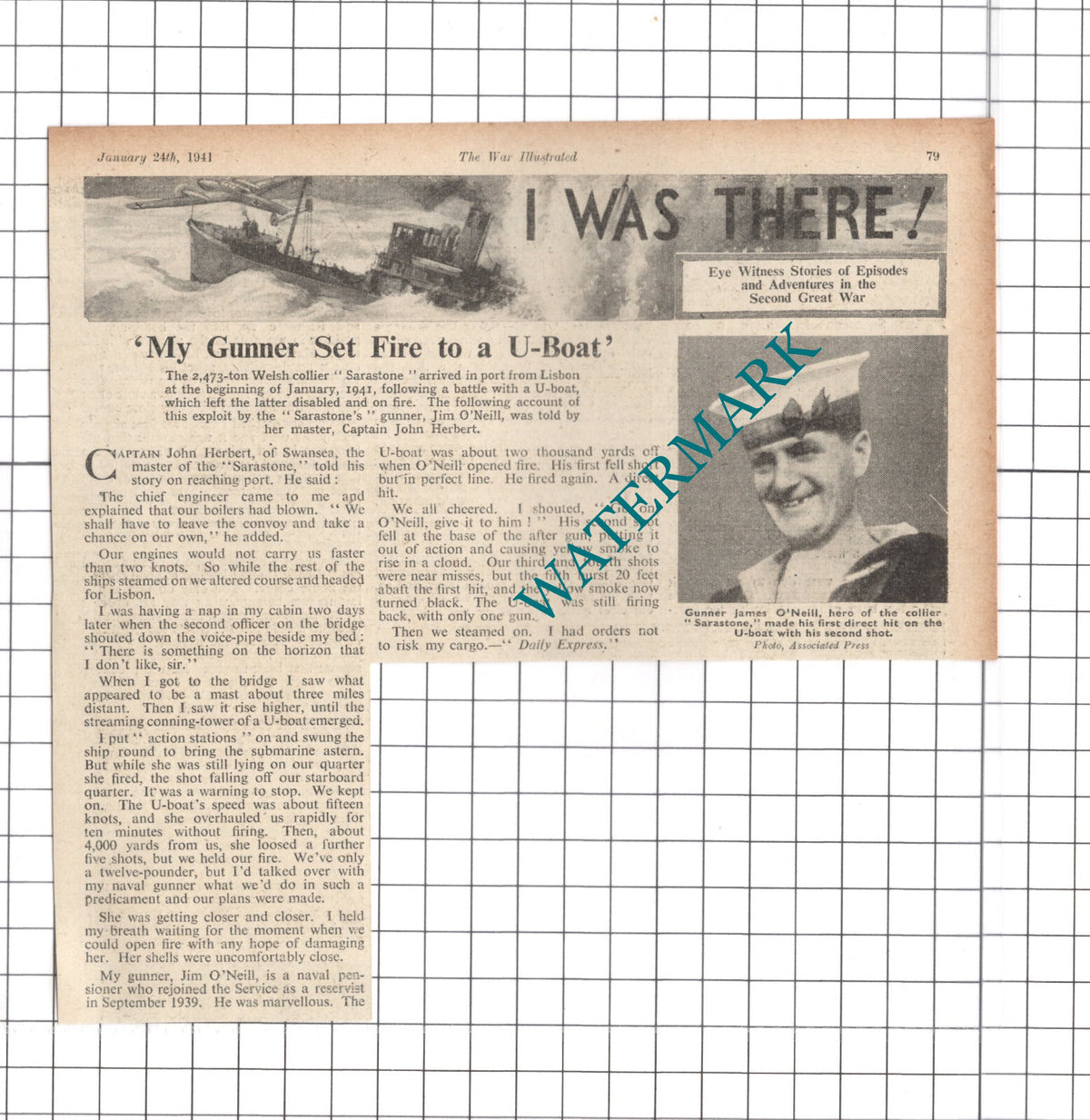Captain John Herbert Collier SARASTONE Gunner James O'Neill WW2 -1941 Clipping