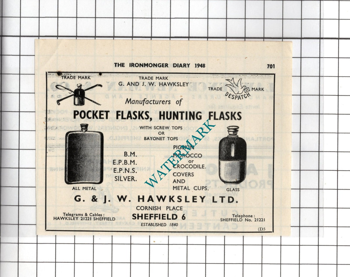 G & JW Hawksley Ltd Sheffield Yorkshire - 1948 Small Advert