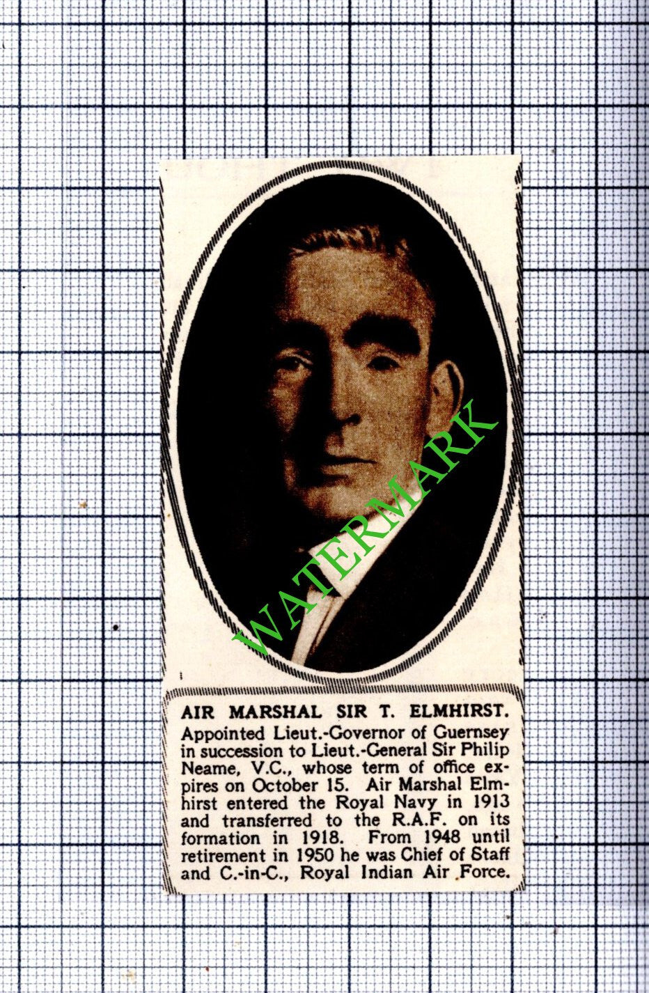 Air Marshal Sir T Elmhirst - 1953 SMALL Cutting