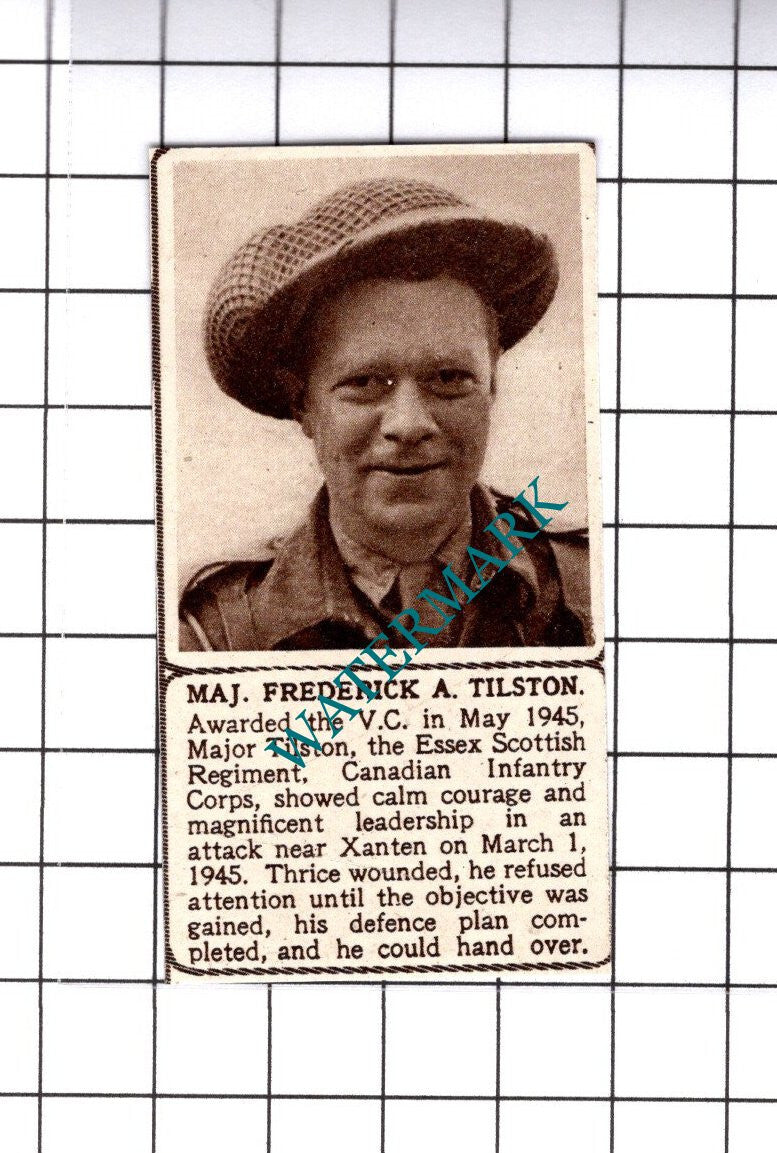 Major Frederick A Tilston Essex Scottish Regiment WW2 - 1945 SMALL Cutting