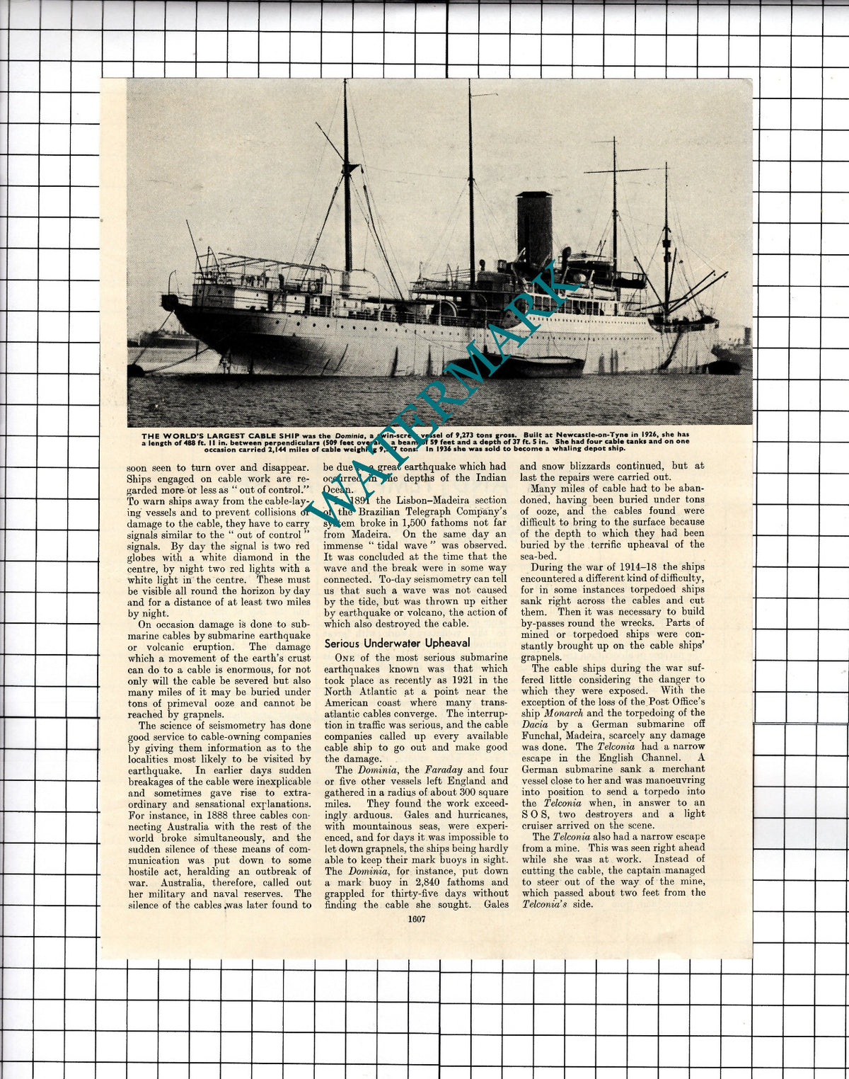 Cable Ships The Monarch Faraday Dominia - c.1940's Article