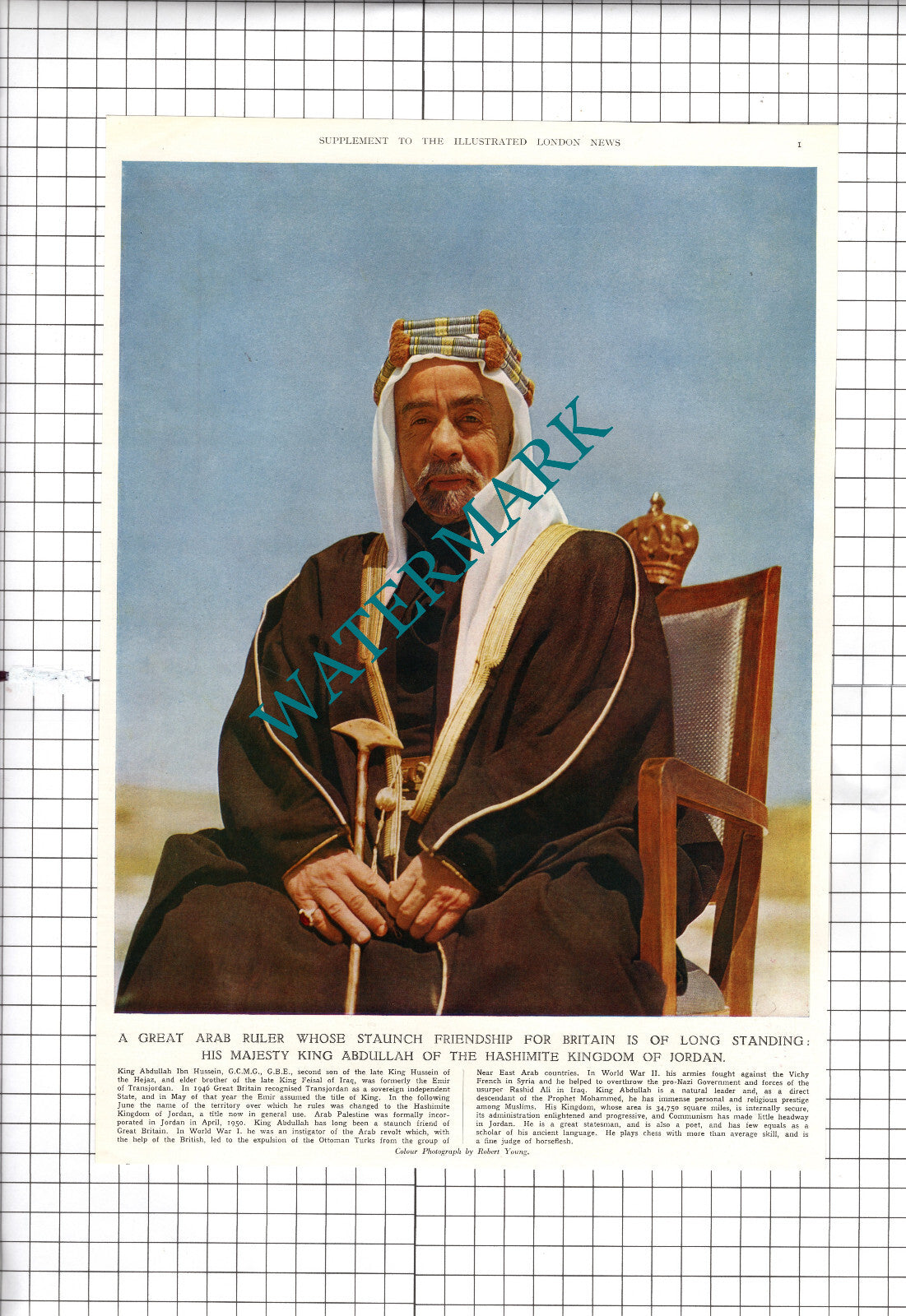 King Abdullah Ibn Hussein Jordan - 1951 Cutting