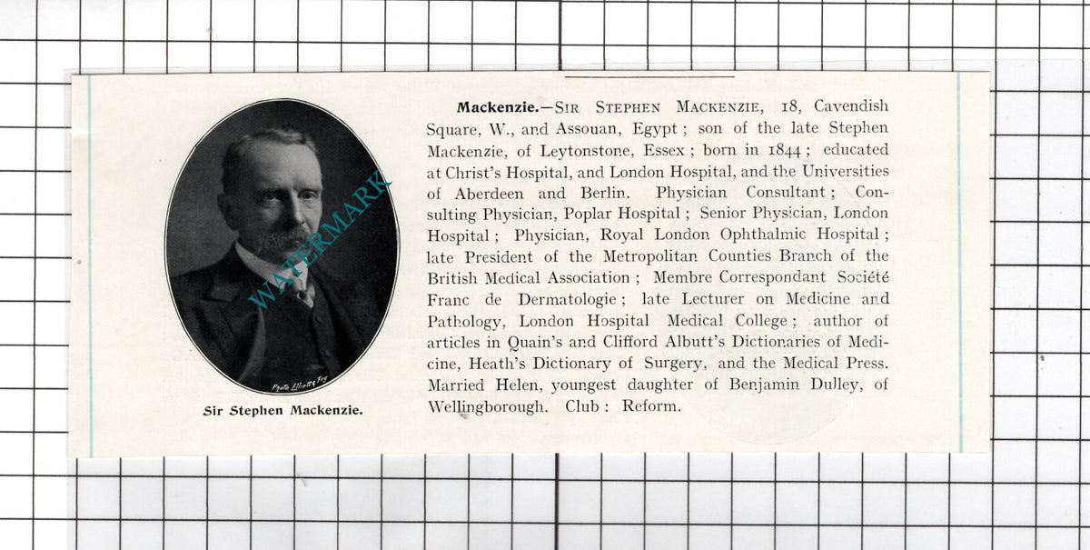 Sir Stephen Mackenzie Physician- c.1910 Cutting