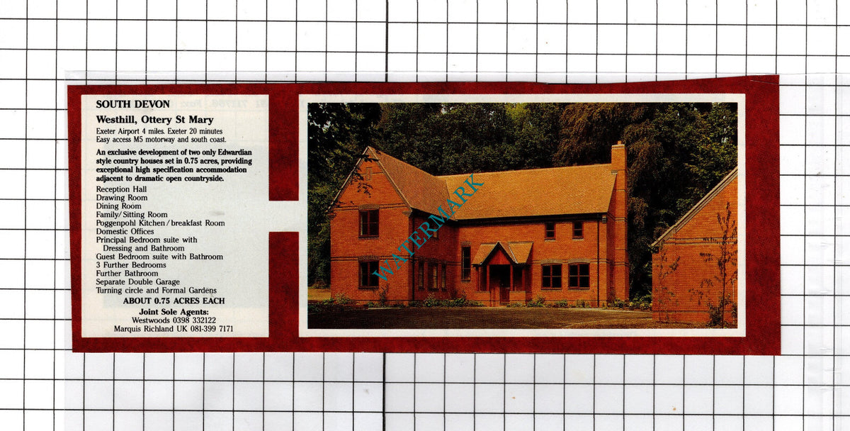 Westhill Ottery St Mary Devon - 1991 House Sale Advert