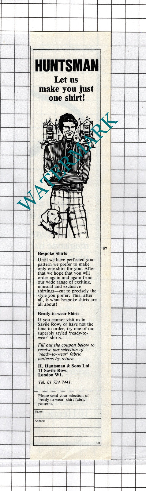 H Huntsman & Sons Ltd Savile Row London Advert - 1980 Cutting