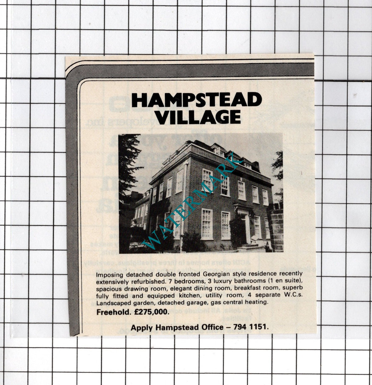 Hampstead Village London House Sale Advert - 1980 Cutting