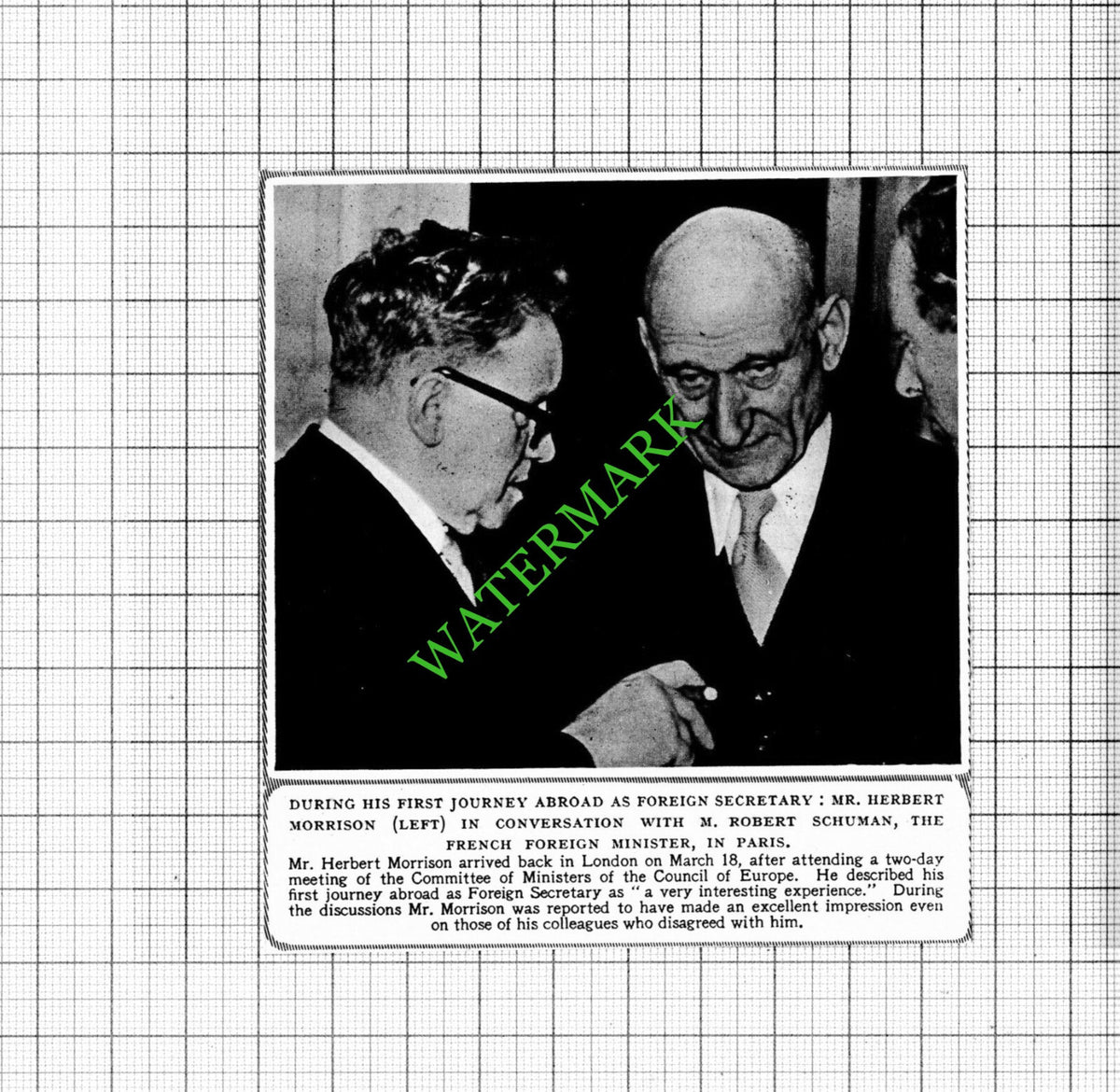 Mr Herbert Morrison Robert Schuman - 1951 Cutting