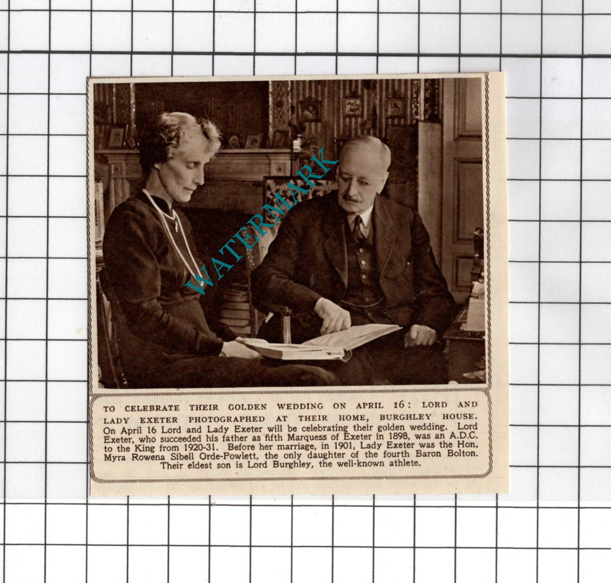 Lord and Lady Exeter Burghley House - 1951 SMALL Cutting