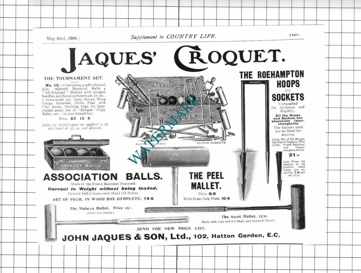 John Jaques & Son Ltd Hatton Garden Jacques Croquet - 1903 Advert / Print