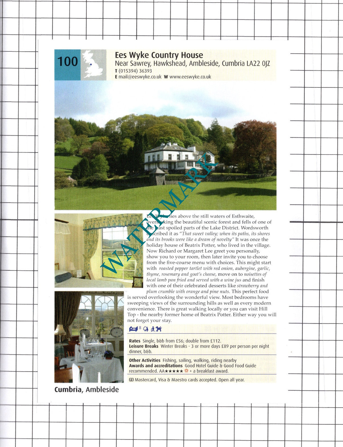 Lovelady Shield Hotel Alston / Ees Wyke Near Sawrey Hawkshead - 2011 Advert